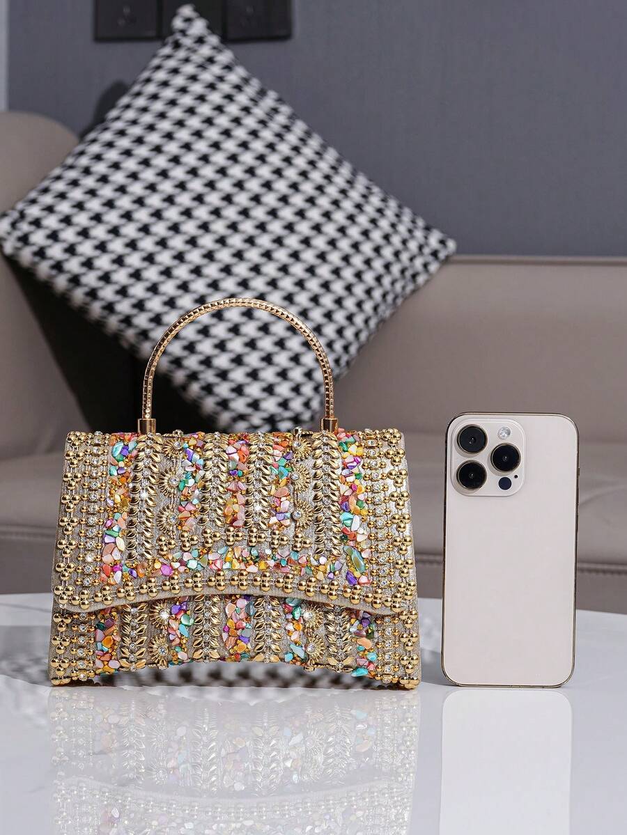 Glitter Beaded Patchwork Evening Clutch Elegant Cocktail Party Handbag Versatile Fashion Purse Formal Small Bag For Special Occasions