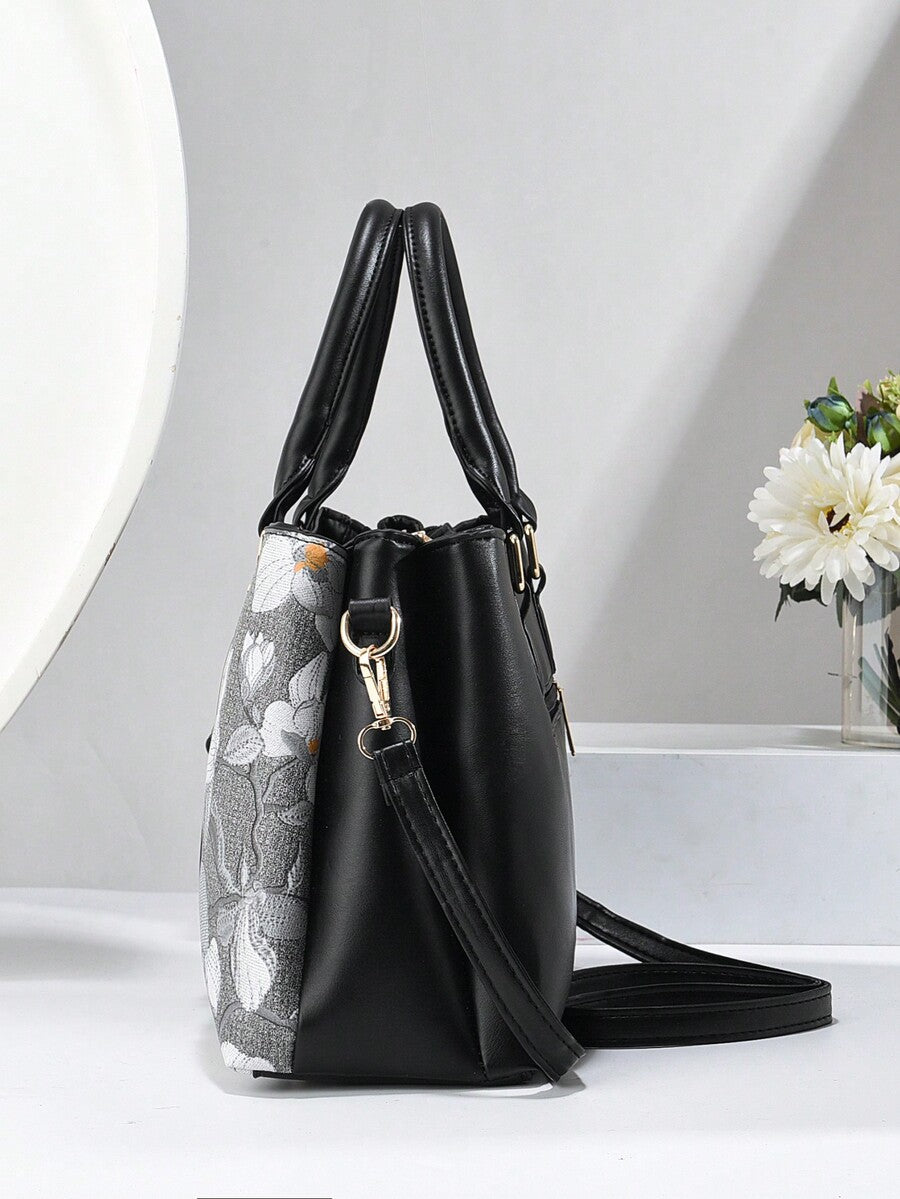 Women's Printed Shoulder Handbag With Three Pockets Large Capacity High End Fashion Casual Purse Elegant Mother's Day Gift Social Trend