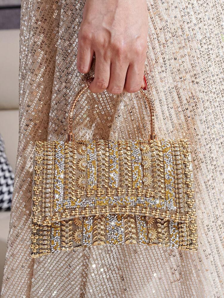Glitter Beaded Patchwork Evening Clutch Elegant Cocktail Party Handbag Versatile Fashion Purse Formal Small Bag For Special Occasions