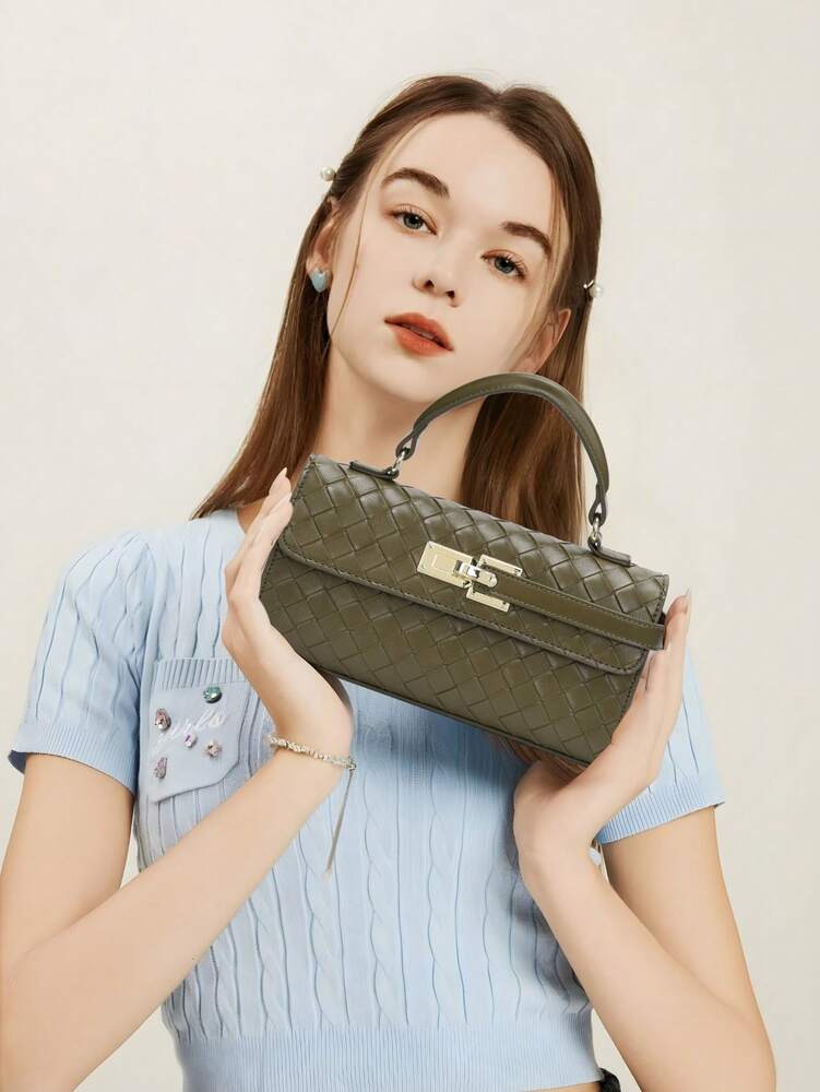 Small Woven Shoulder Handbag Elegant Casual Crossbody Purse Multipurpose Fashion Travel Evening Shopping Chic Minimalist Sweet Style