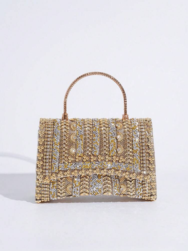Glitter Beaded Patchwork Evening Clutch Elegant Cocktail Party Handbag Versatile Fashion Purse Formal Small Bag For Special Occasions