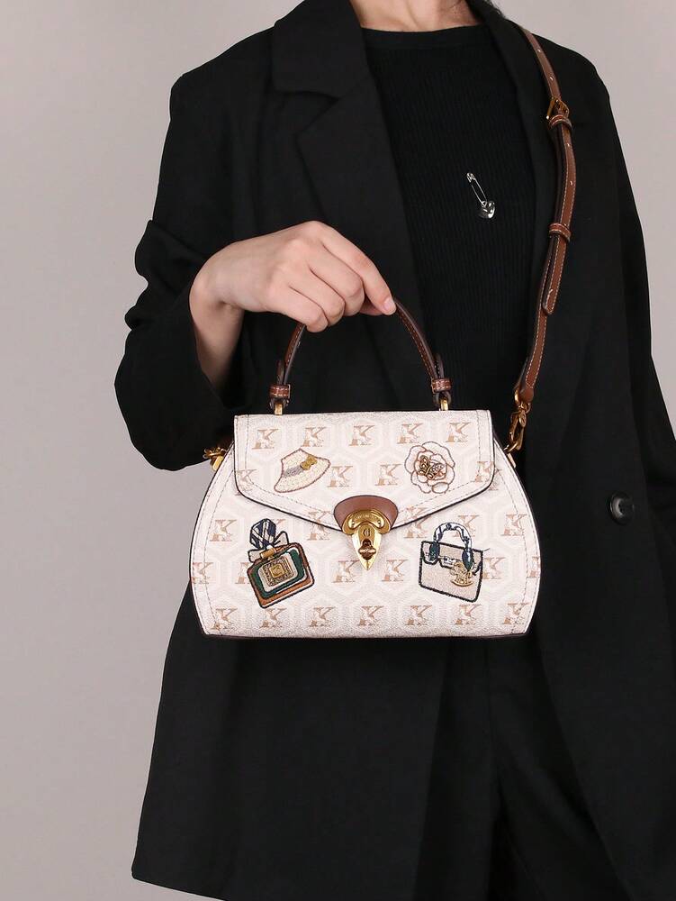 Women's Vintage Floral Patchwork Handbag Embroidered Perfume Bottle Design Shoulder Messenger Tote Casual Large Capacity Summer Purse