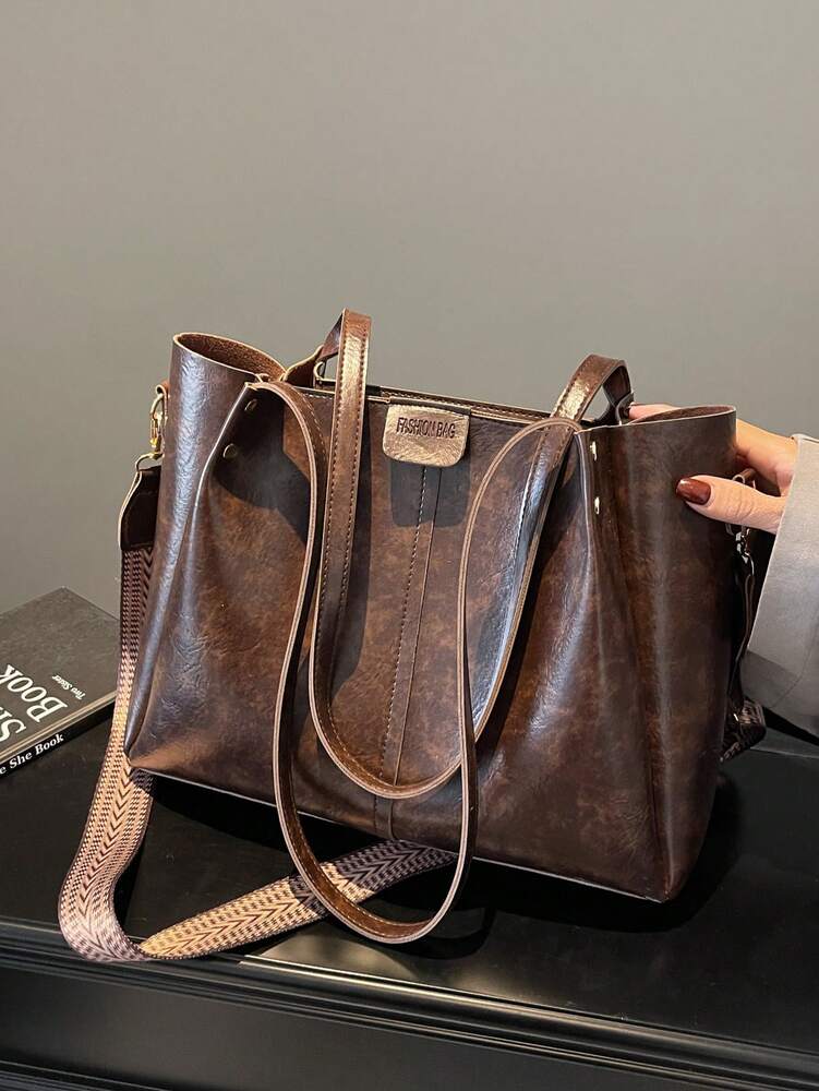 Women's Patchwork PU Leather Tote Bag Foldable Large Capacity Fashion Handbag Casual Commuter Work Travel Shoulder Purse Gift For Mom