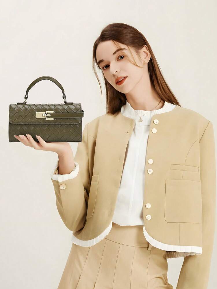 Small Woven Shoulder Handbag Elegant Casual Crossbody Purse Multipurpose Fashion Travel Evening Shopping Chic Minimalist Sweet Style