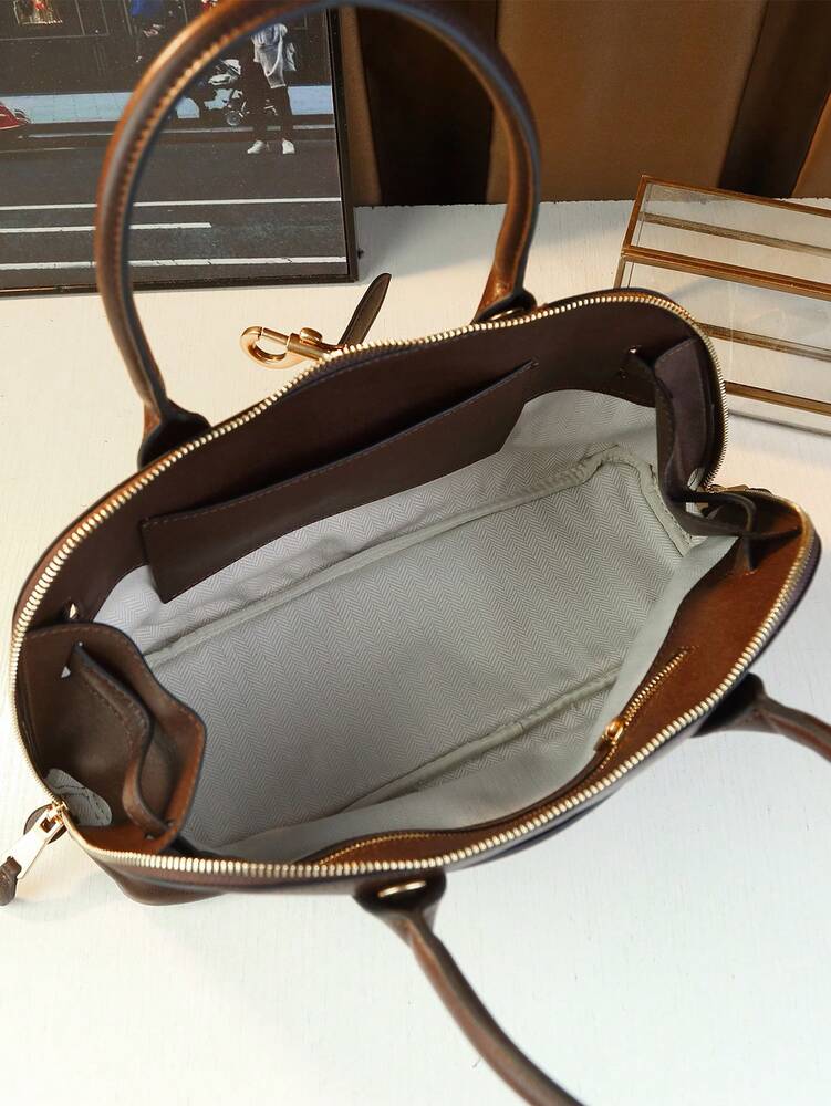 Women's Retro Seashell Leather Handbag Top Grain Vegetable Tanned Shoulder Tote Bag 2024 Vintage Fashion Elegant Commuter Casual Purse