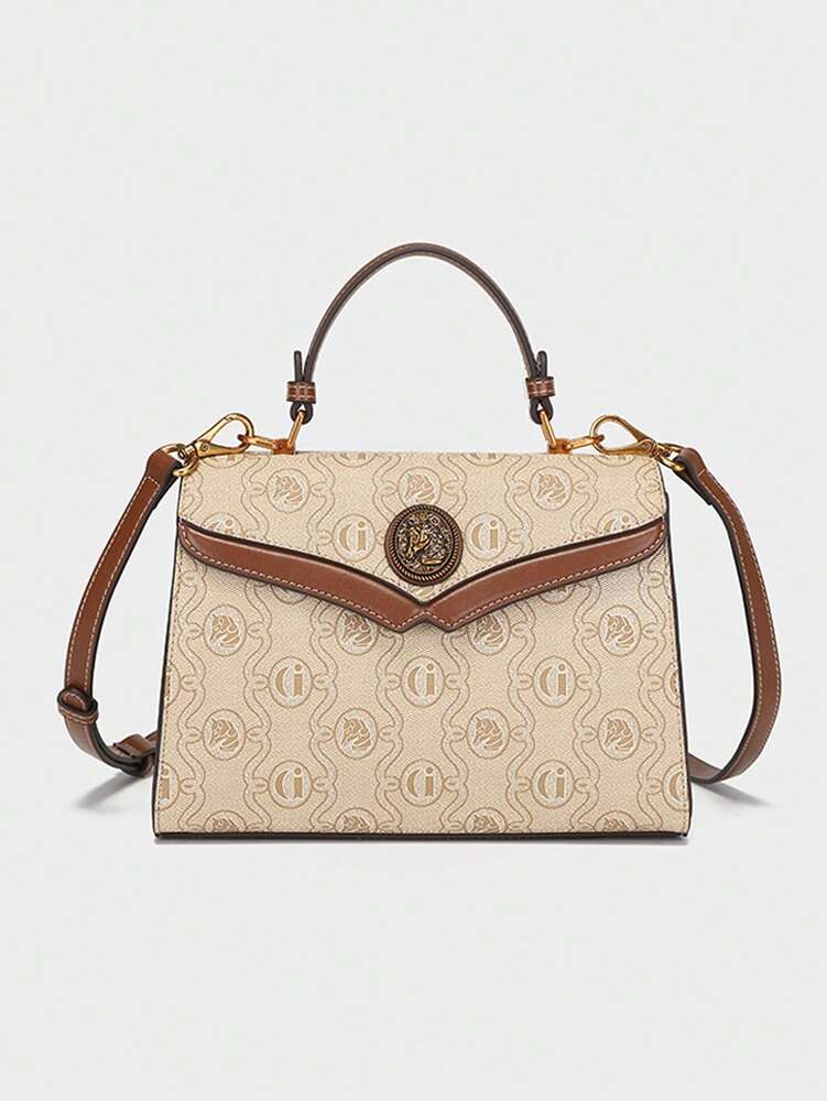 Luxury Women's Retro Patchwork Small Square Bag Printed Pattern Brown Design Shoulder Crossbody Purse 2025 Minimalist Fashion Handbag