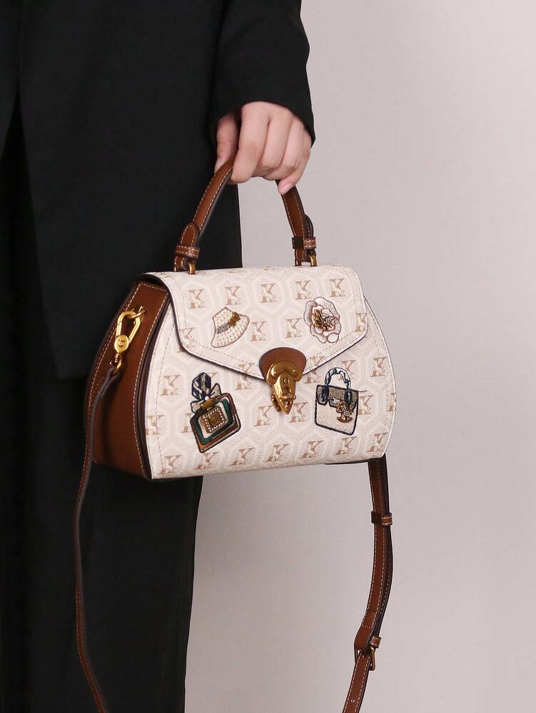 Women's Vintage Floral Patchwork Handbag Embroidered Perfume Bottle Design Shoulder Messenger Tote Casual Large Capacity Summer Purse