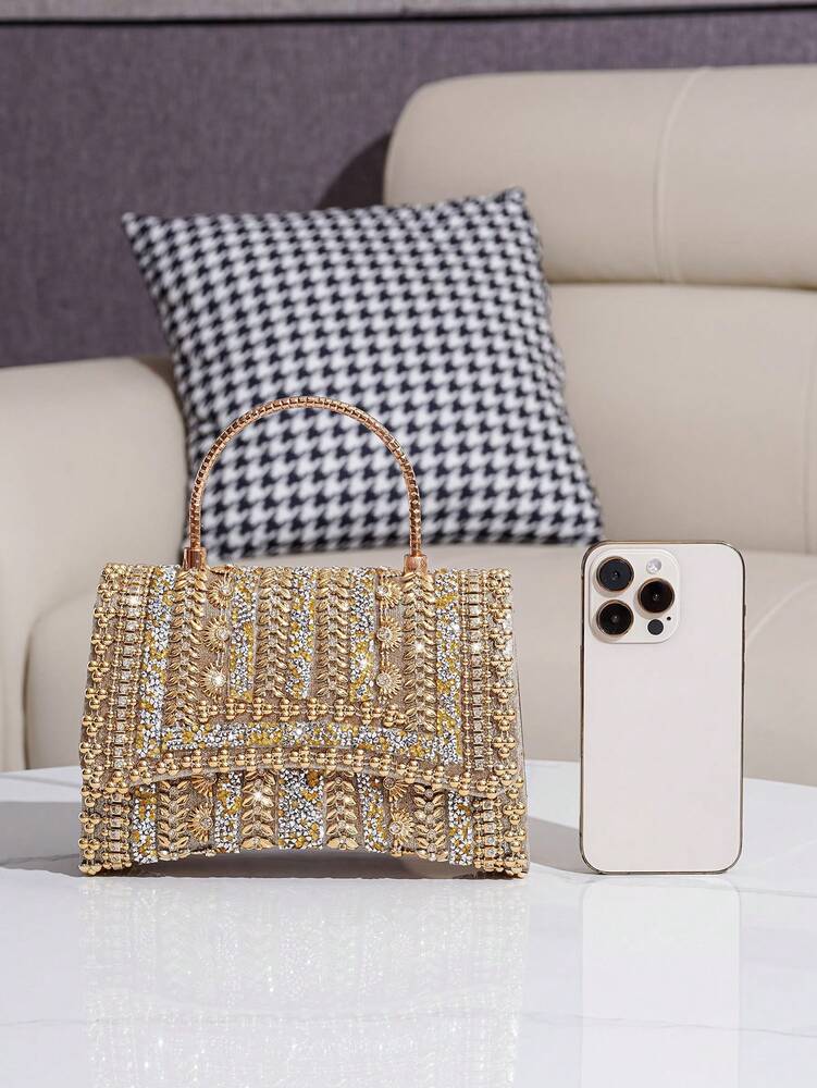 Glitter Beaded Patchwork Evening Clutch Elegant Cocktail Party Handbag Versatile Fashion Purse Formal Small Bag For Special Occasions