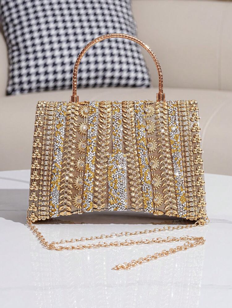Glitter Beaded Patchwork Evening Clutch Elegant Cocktail Party Handbag Versatile Fashion Purse Formal Small Bag For Special Occasions