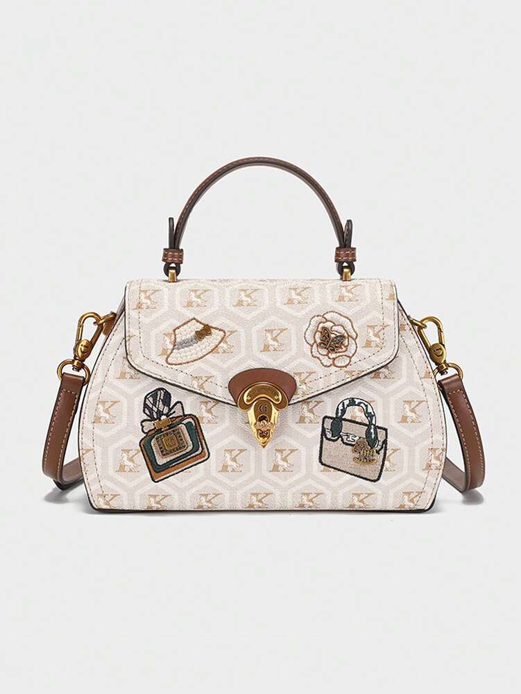 Women's Vintage Floral Patchwork Handbag Embroidered Perfume Bottle Design Shoulder Messenger Tote Casual Large Capacity Summer Purse