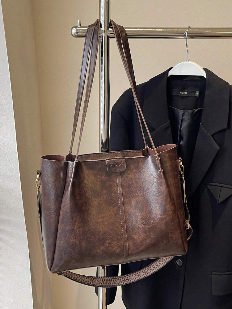 Women's Patchwork PU Leather Tote Bag Foldable Large Capacity Fashion Handbag Casual Commuter Work Travel Shoulder Purse Gift For Mom