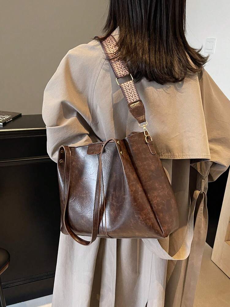 Women's Patchwork PU Leather Tote Bag Foldable Large Capacity Fashion Handbag Casual Commuter Work Travel Shoulder Purse Gift For Mom