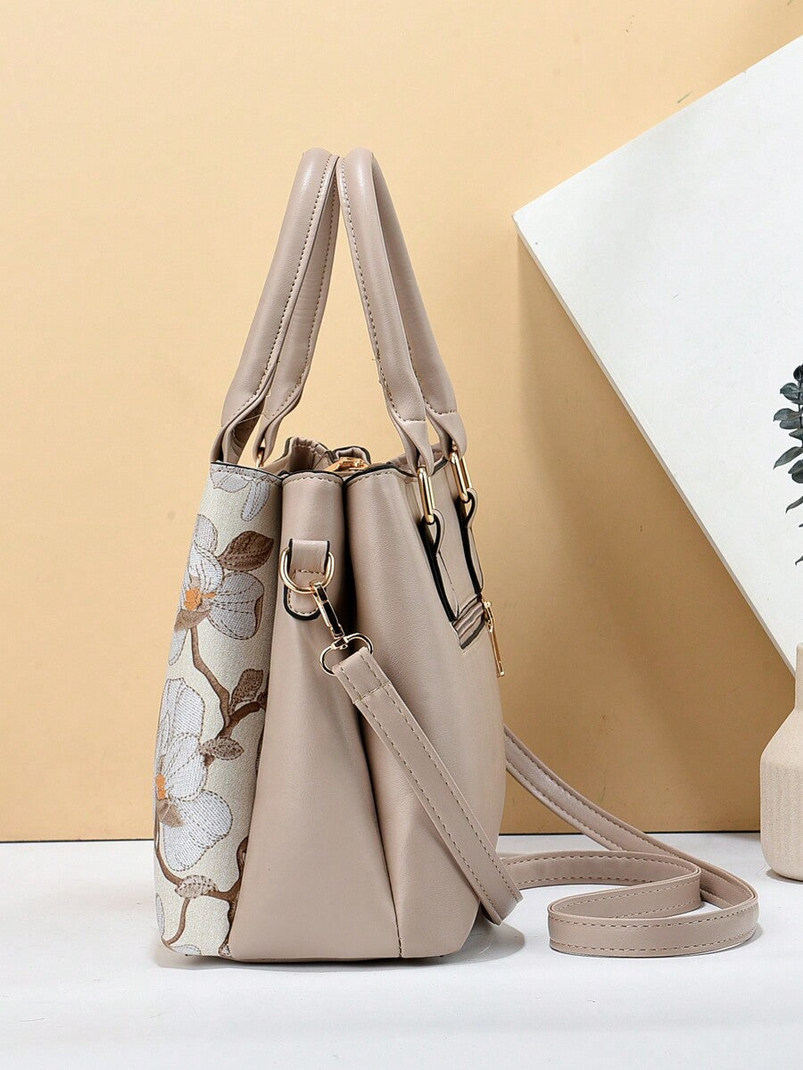 Women's Printed Shoulder Handbag With Three Pockets Large Capacity High End Fashion Casual Purse Elegant Mother's Day Gift Social Trend