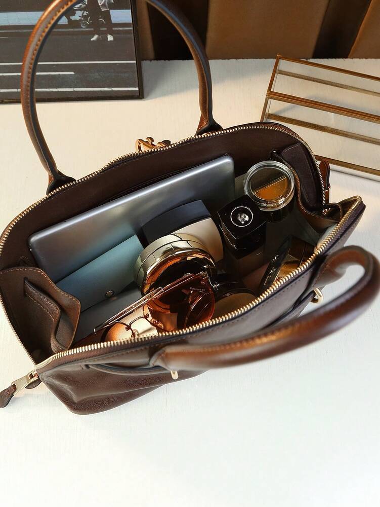 Women's Retro Seashell Leather Handbag Top Grain Vegetable Tanned Shoulder Tote Bag 2024 Vintage Fashion Elegant Commuter Casual Purse
