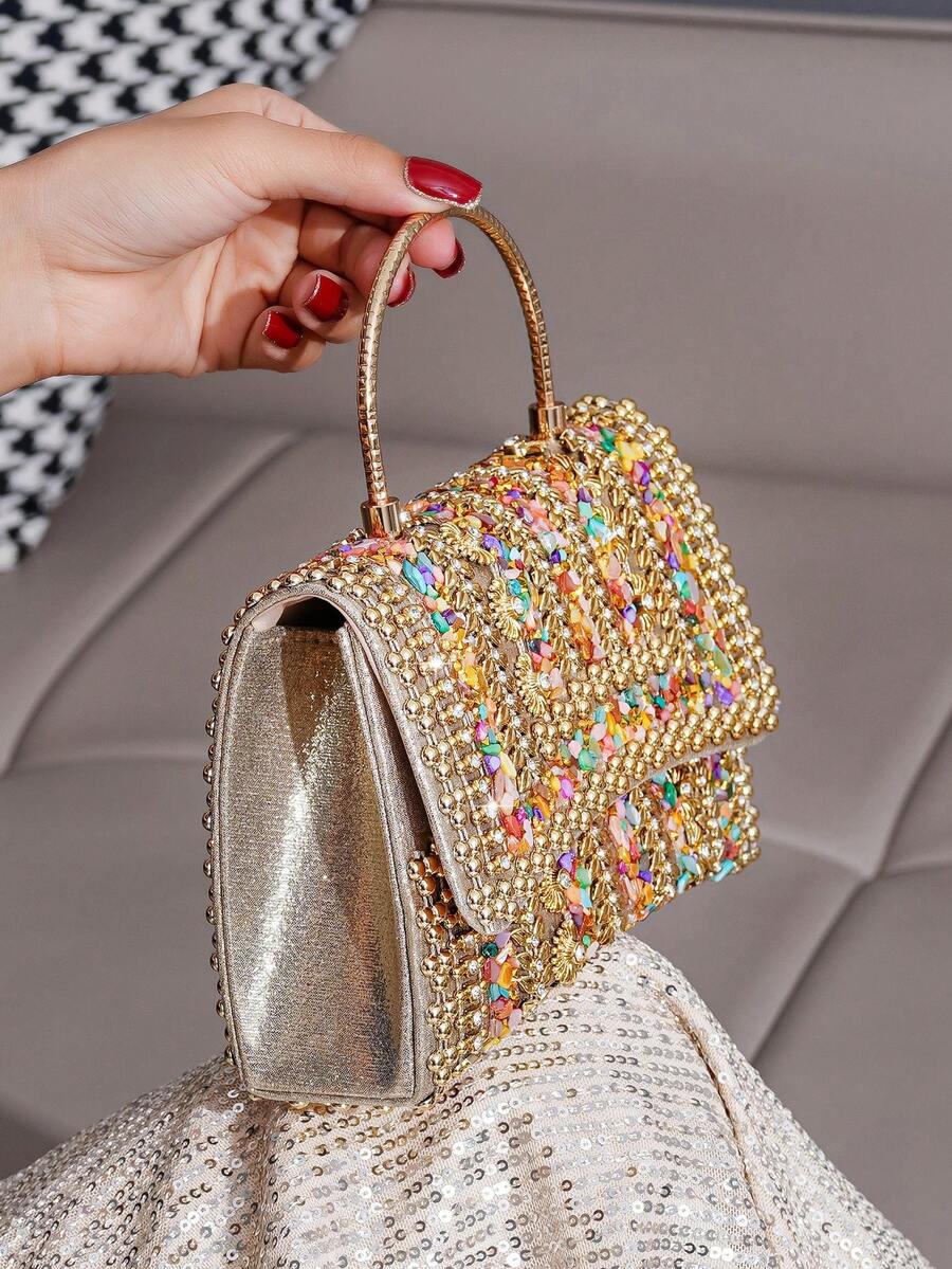 Glitter Beaded Patchwork Evening Clutch Elegant Cocktail Party Handbag Versatile Fashion Purse Formal Small Bag For Special Occasions