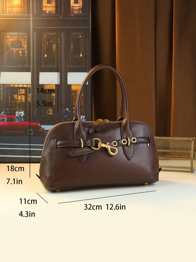 Women's Retro Seashell Leather Handbag Top Grain Vegetable Tanned Shoulder Tote Bag 2024 Vintage Fashion Elegant Commuter Casual Purse