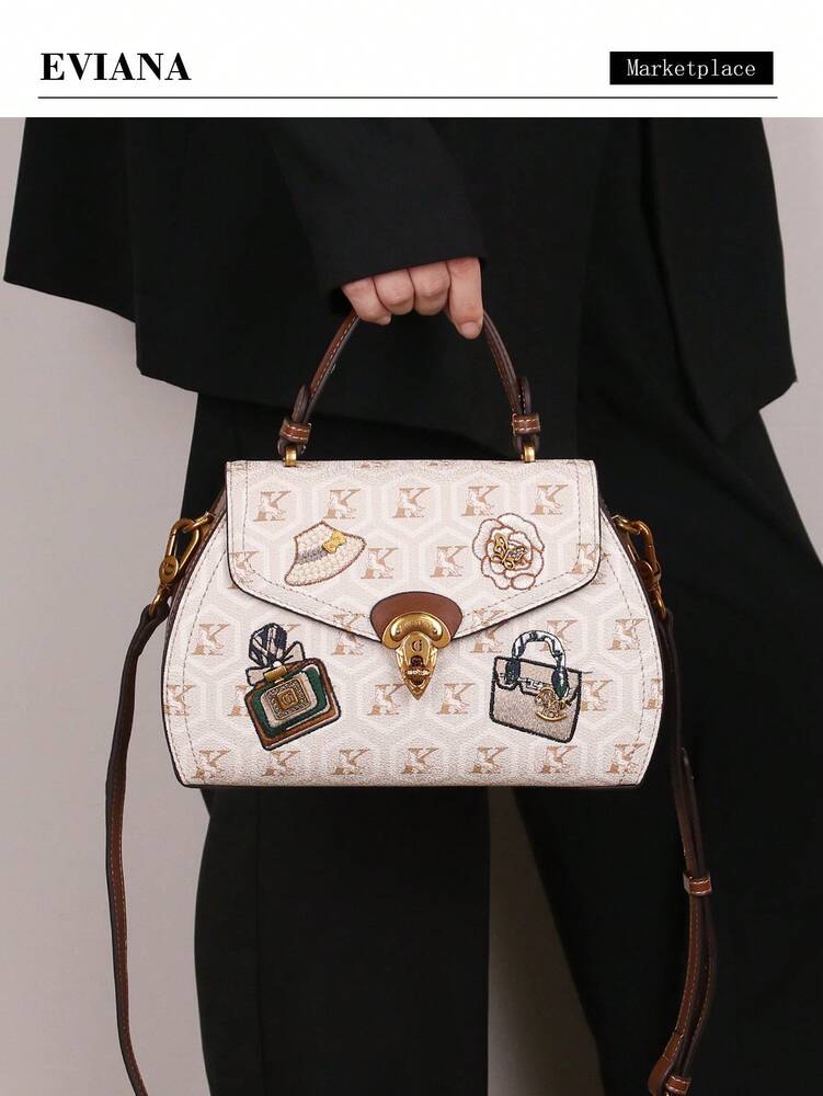 Women's Vintage Floral Patchwork Handbag Embroidered Perfume Bottle Design Shoulder Messenger Tote Casual Large Capacity Summer Purse