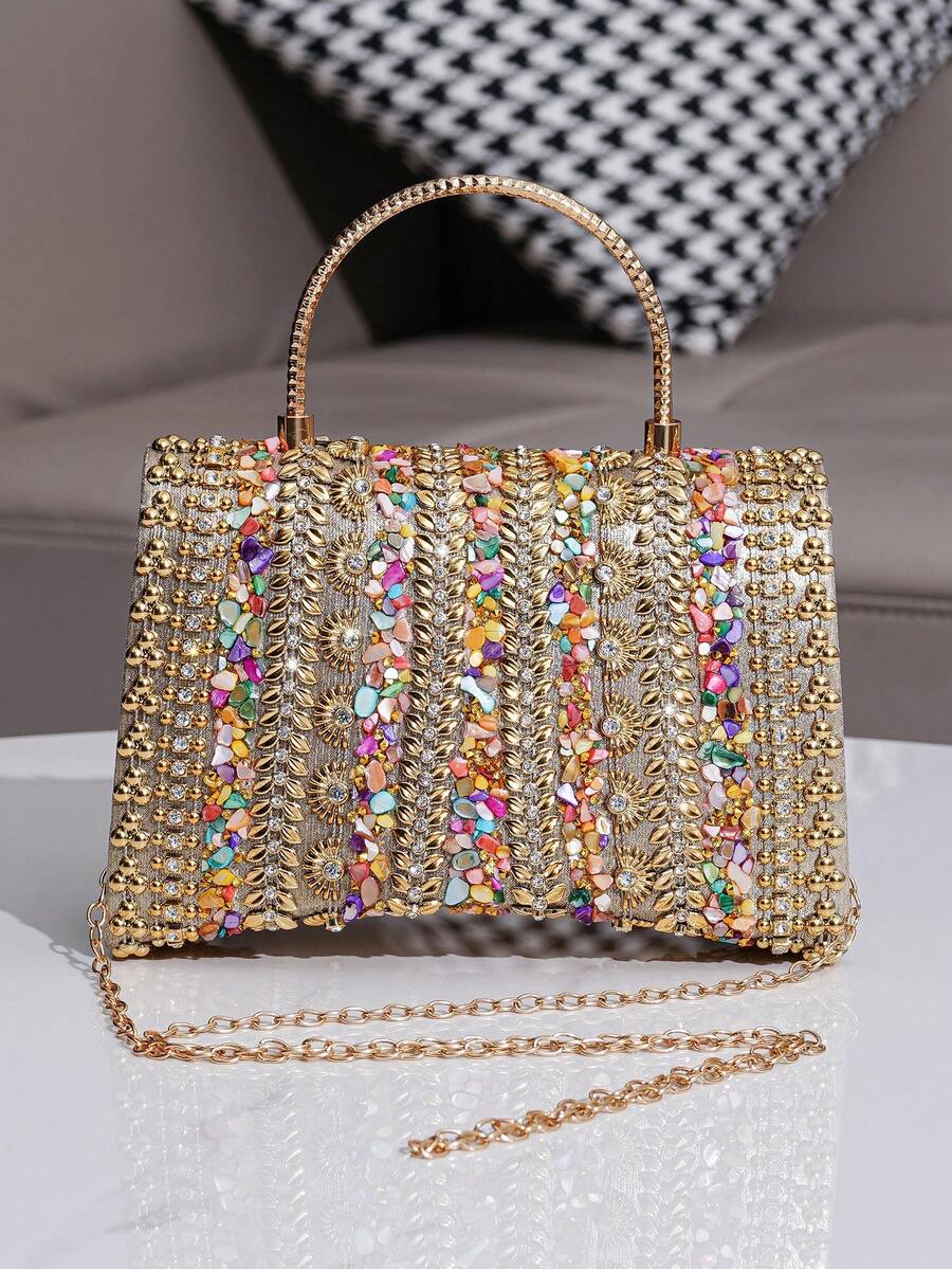 Glitter Beaded Patchwork Evening Clutch Elegant Cocktail Party Handbag Versatile Fashion Purse Formal Small Bag For Special Occasions