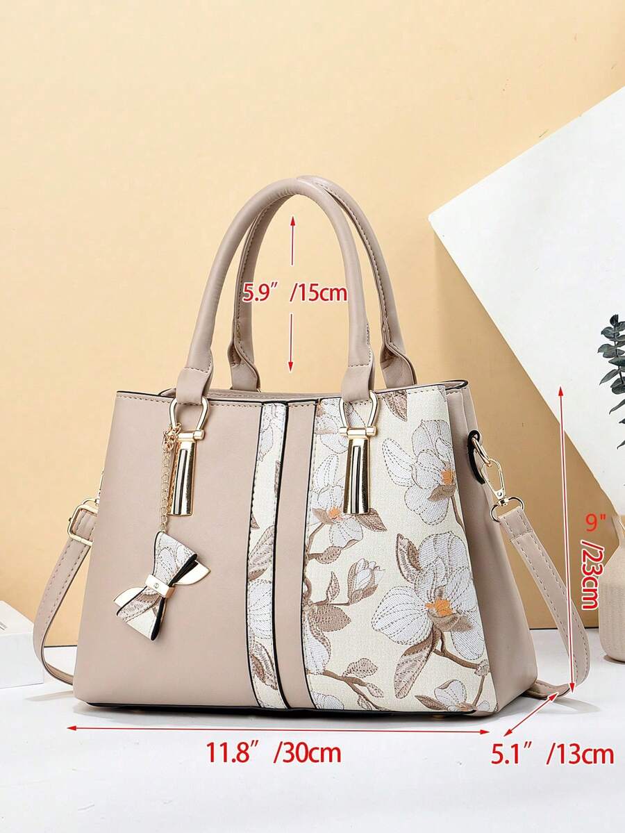 Women's Printed Shoulder Handbag With Three Pockets Large Capacity High End Fashion Casual Purse Elegant Mother's Day Gift Social Trend