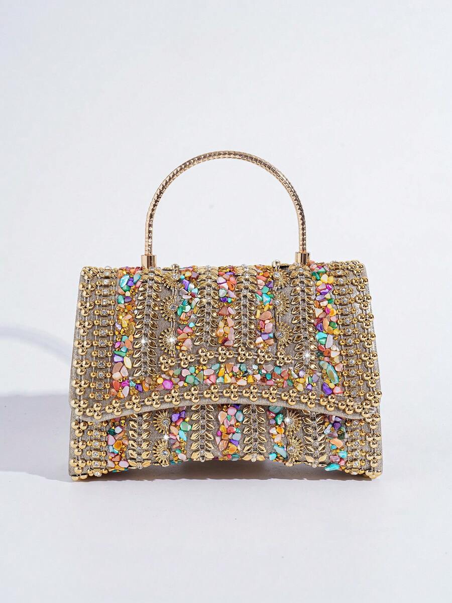 Glitter Beaded Patchwork Evening Clutch Elegant Cocktail Party Handbag Versatile Fashion Purse Formal Small Bag For Special Occasions