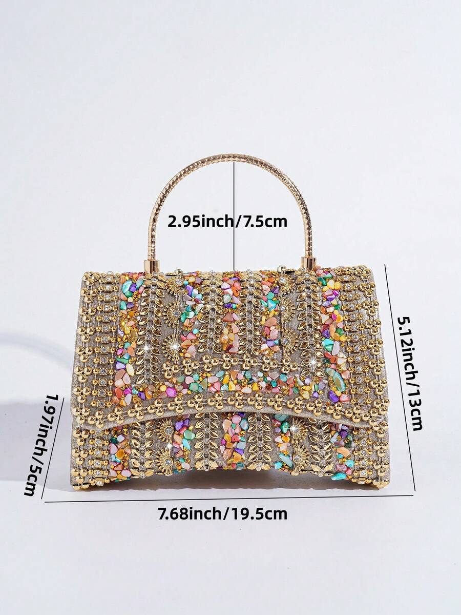 Glitter Beaded Patchwork Evening Clutch Elegant Cocktail Party Handbag Versatile Fashion Purse Formal Small Bag For Special Occasions