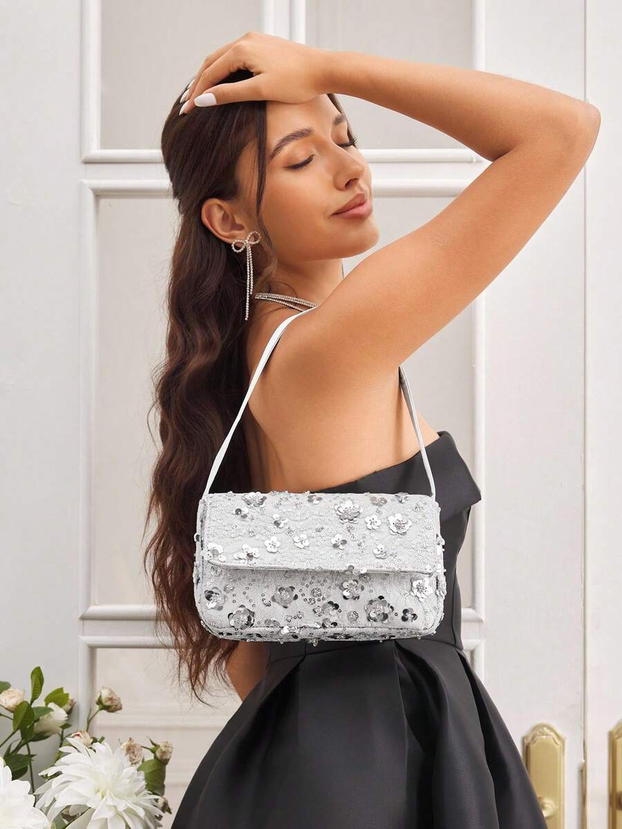 Luxury Glitter Evening Bag Top Handle Purse For Brides Bridesmaids Wedding Guest Prom Party Honeymoon Club Date Night Random Pattern