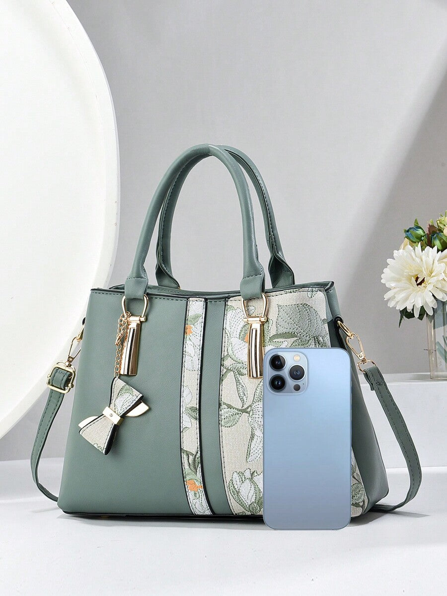 Women's Printed Shoulder Handbag With Three Pockets Large Capacity High End Fashion Casual Purse Elegant Mother's Day Gift Social Trend