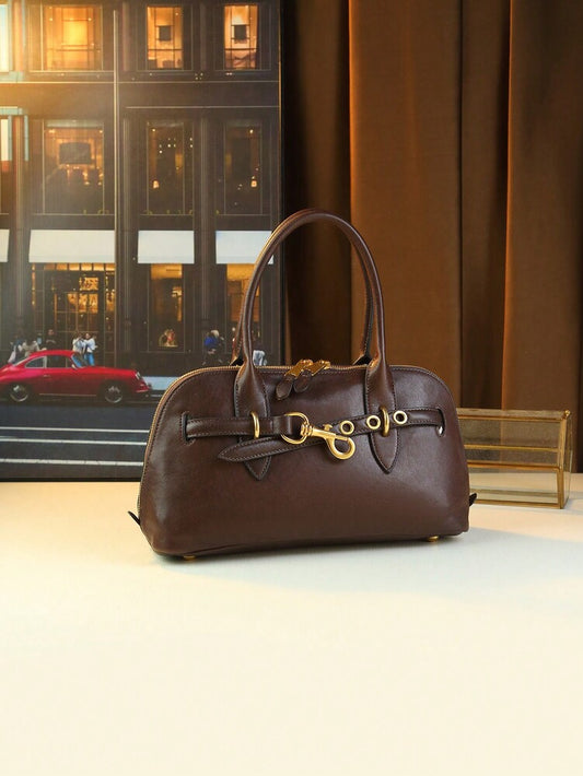 Women's Retro Seashell Leather Handbag Top Grain Vegetable Tanned Shoulder Tote Bag 2024 Vintage Fashion Elegant Commuter Casual Purse