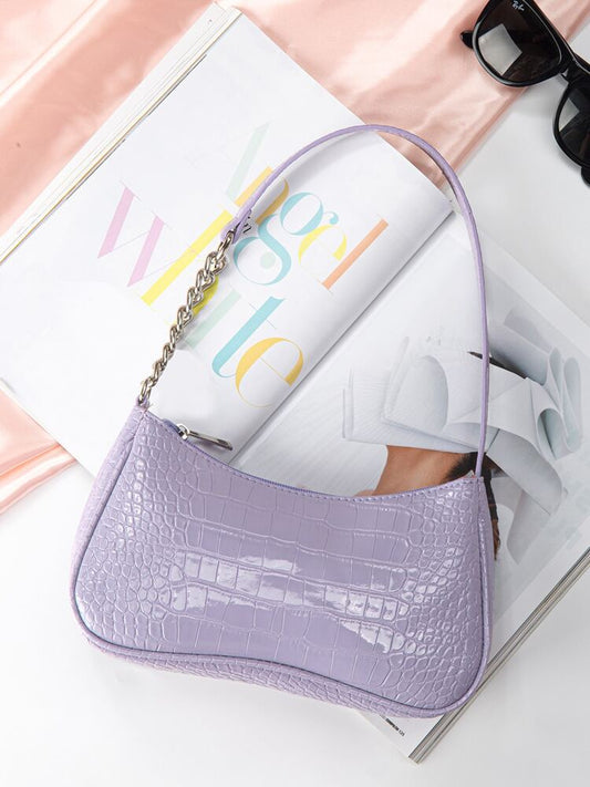 Mini Cosmetic Tote Bag Vegan Leather Waterproof Crocodile Embossed Shoulder Bag Casual Lightweight Business Work College Travel Purse