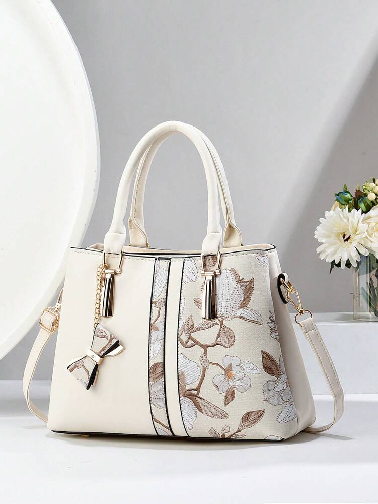 Women's Printed Shoulder Handbag With Three Pockets Large Capacity High End Fashion Casual Purse Elegant Mother's Day Gift Social Trend