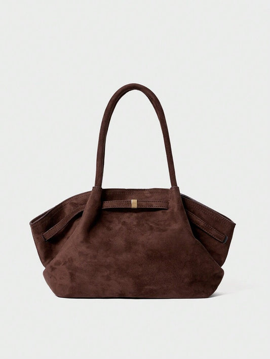 Faux Suede Tote Bag Large Capacity Solid Color Vintage Style Elegant Handbag Work Office Casual Shoulder Purse Autumn Winter Fashion