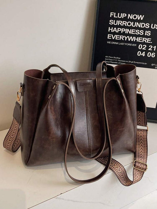 Women's Patchwork PU Leather Tote Bag Foldable Large Capacity Fashion Handbag Casual Commuter Work Travel Shoulder Purse Gift For Mom