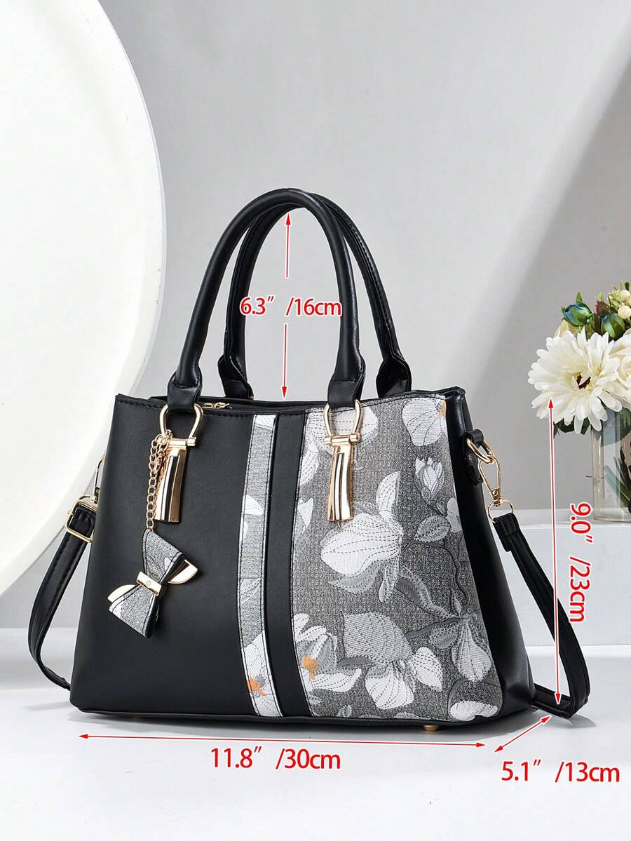 Women's Printed Shoulder Handbag With Three Pockets Large Capacity High End Fashion Casual Purse Elegant Mother's Day Gift Social Trend