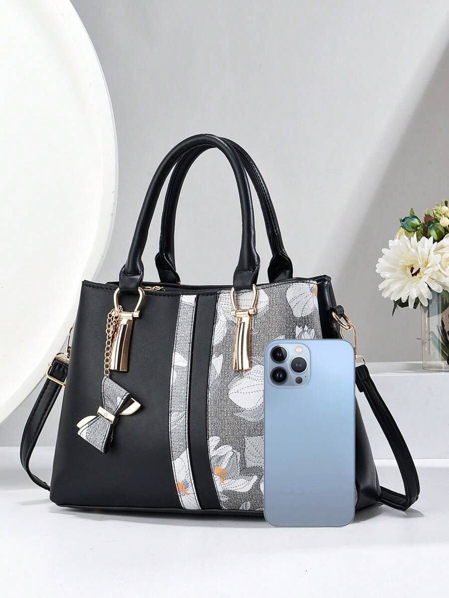Women's Printed Shoulder Handbag With Three Pockets Large Capacity High End Fashion Casual Purse Elegant Mother's Day Gift Social Trend