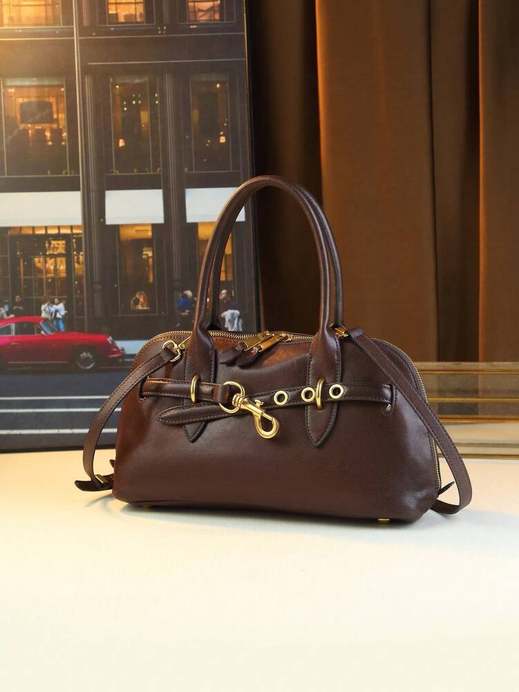 Women's Retro Seashell Leather Handbag Top Grain Vegetable Tanned Shoulder Tote Bag 2024 Vintage Fashion Elegant Commuter Casual Purse