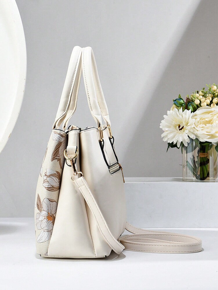 Women's Printed Shoulder Handbag With Three Pockets Large Capacity High End Fashion Casual Purse Elegant Mother's Day Gift Social Trend