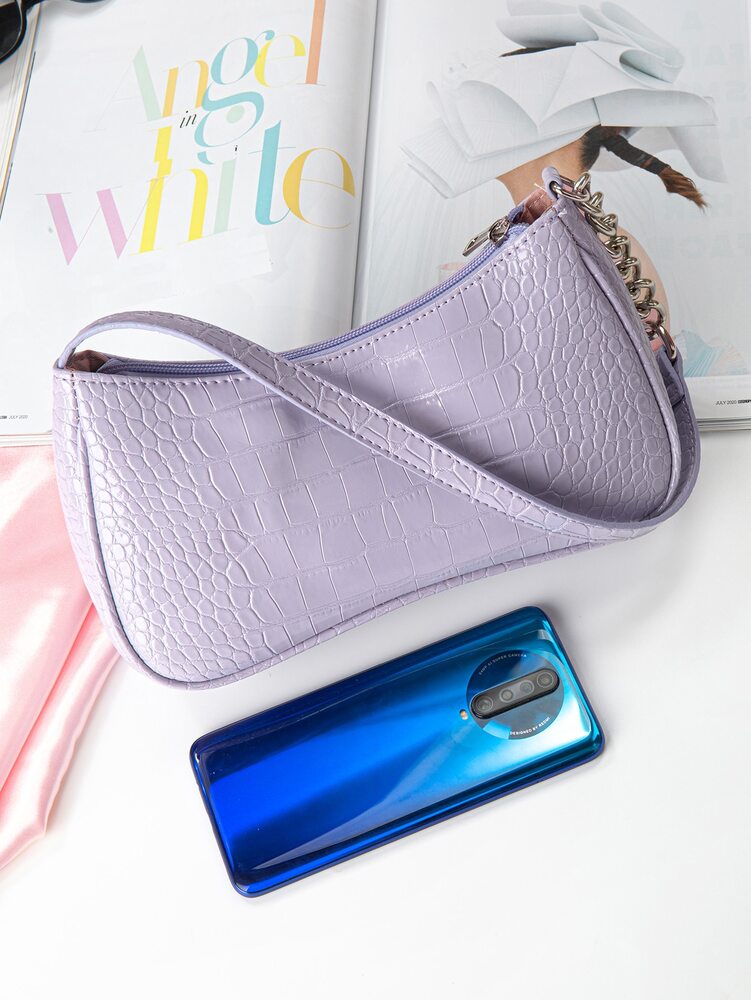Mini Cosmetic Tote Bag Vegan Leather Waterproof Crocodile Embossed Shoulder Bag Casual Lightweight Business Work College Travel Purse