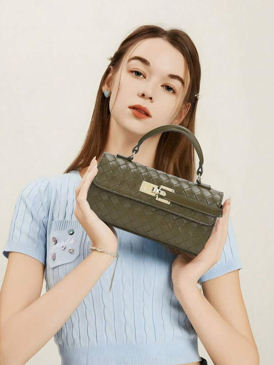 Small Woven Shoulder Handbag Elegant Casual Crossbody Purse Multipurpose Fashion Travel Evening Shopping Chic Minimalist Sweet Style