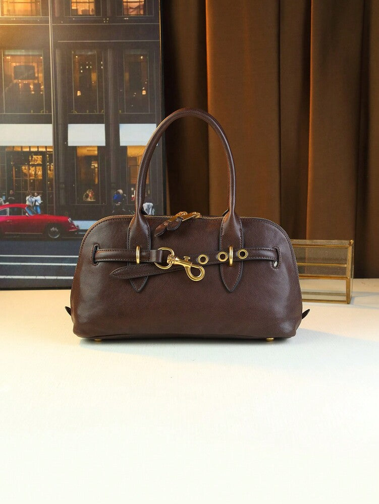 Women's Retro Seashell Leather Handbag Top Grain Vegetable Tanned Shoulder Tote Bag 2024 Vintage Fashion Elegant Commuter Casual Purse