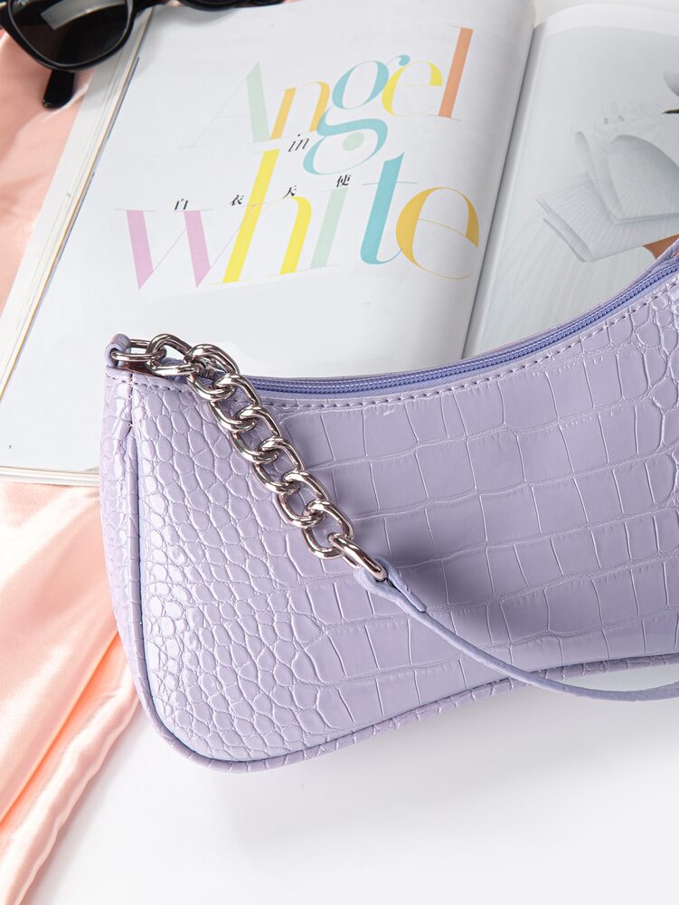 Mini Cosmetic Tote Bag Vegan Leather Waterproof Crocodile Embossed Shoulder Bag Casual Lightweight Business Work College Travel Purse