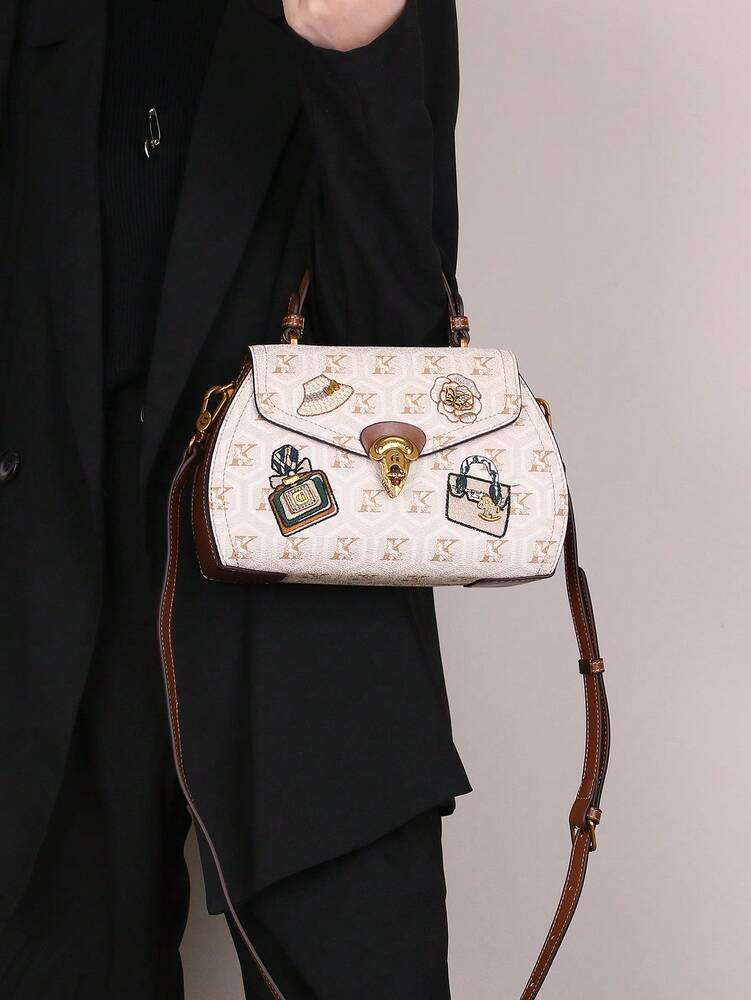 Women's Vintage Floral Patchwork Handbag Embroidered Perfume Bottle Design Shoulder Messenger Tote Casual Large Capacity Summer Purse