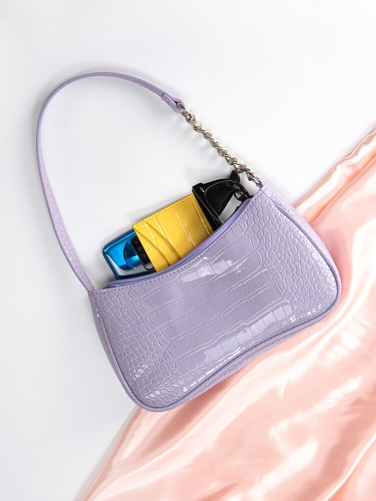 Mini Cosmetic Tote Bag Vegan Leather Waterproof Crocodile Embossed Shoulder Bag Casual Lightweight Business Work College Travel Purse