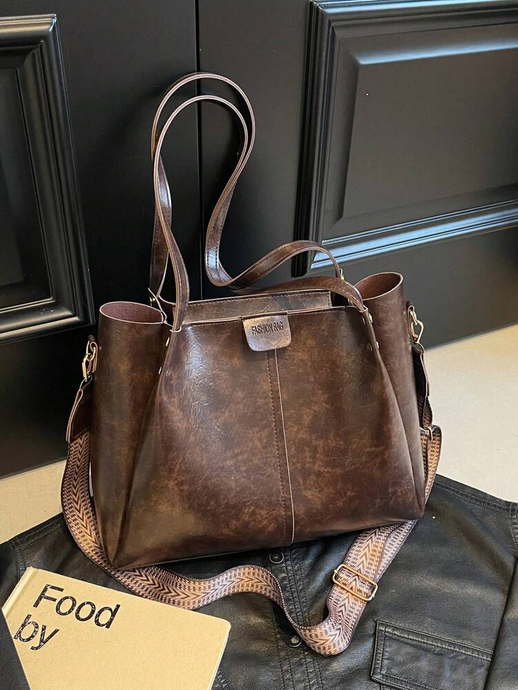 Women's Patchwork PU Leather Tote Bag Foldable Large Capacity Fashion Handbag Casual Commuter Work Travel Shoulder Purse Gift For Mom