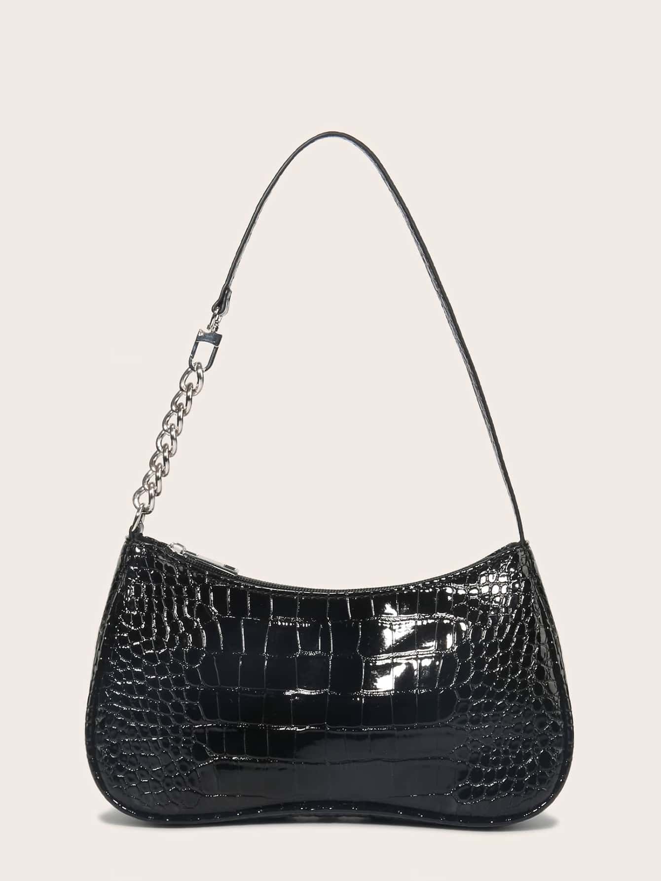 Mini Cosmetic Tote Bag Vegan Leather Waterproof Crocodile Embossed Shoulder Bag Casual Lightweight Business Work College Travel Purse