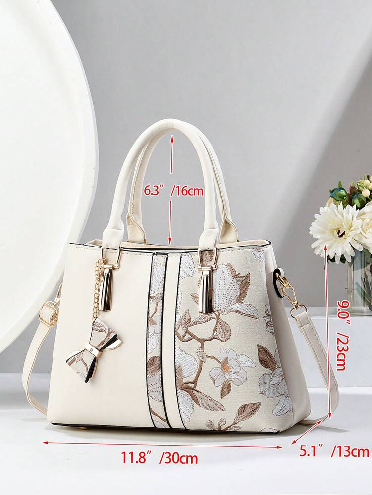 Women's Printed Shoulder Handbag With Three Pockets Large Capacity High End Fashion Casual Purse Elegant Mother's Day Gift Social Trend