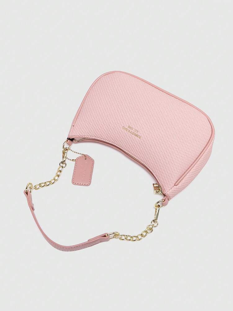 Women's Crescent Shoulder Bag With Letter Pattern PU Waterproof Fabric Summer Holiday Casual Underarm Purse With Cherry Pendant Decor