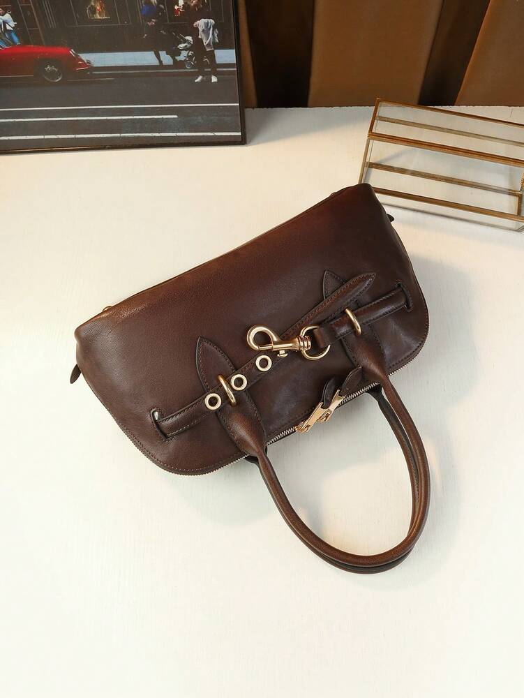 Women's Retro Seashell Leather Handbag Top Grain Vegetable Tanned Shoulder Tote Bag 2024 Vintage Fashion Elegant Commuter Casual Purse
