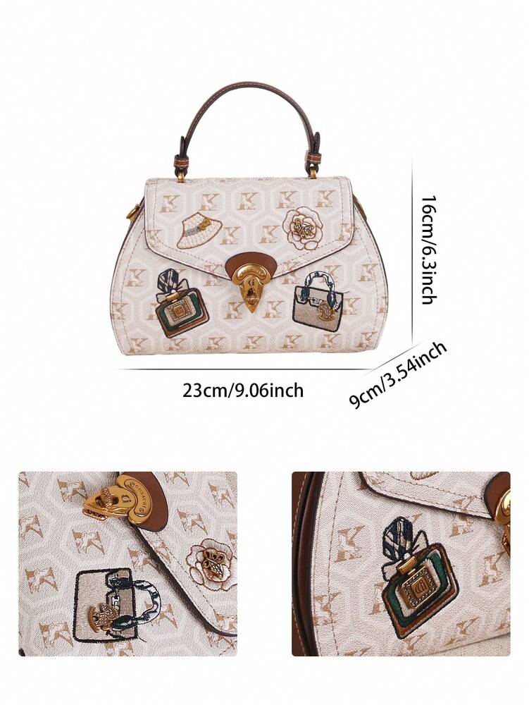 Women's Vintage Floral Patchwork Handbag Embroidered Perfume Bottle Design Shoulder Messenger Tote Casual Large Capacity Summer Purse