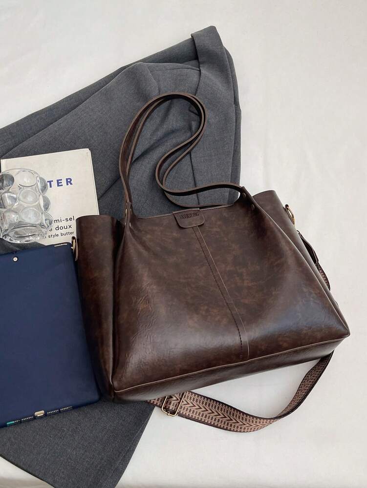 Women's Patchwork PU Leather Tote Bag Foldable Large Capacity Fashion Handbag Casual Commuter Work Travel Shoulder Purse Gift For Mom