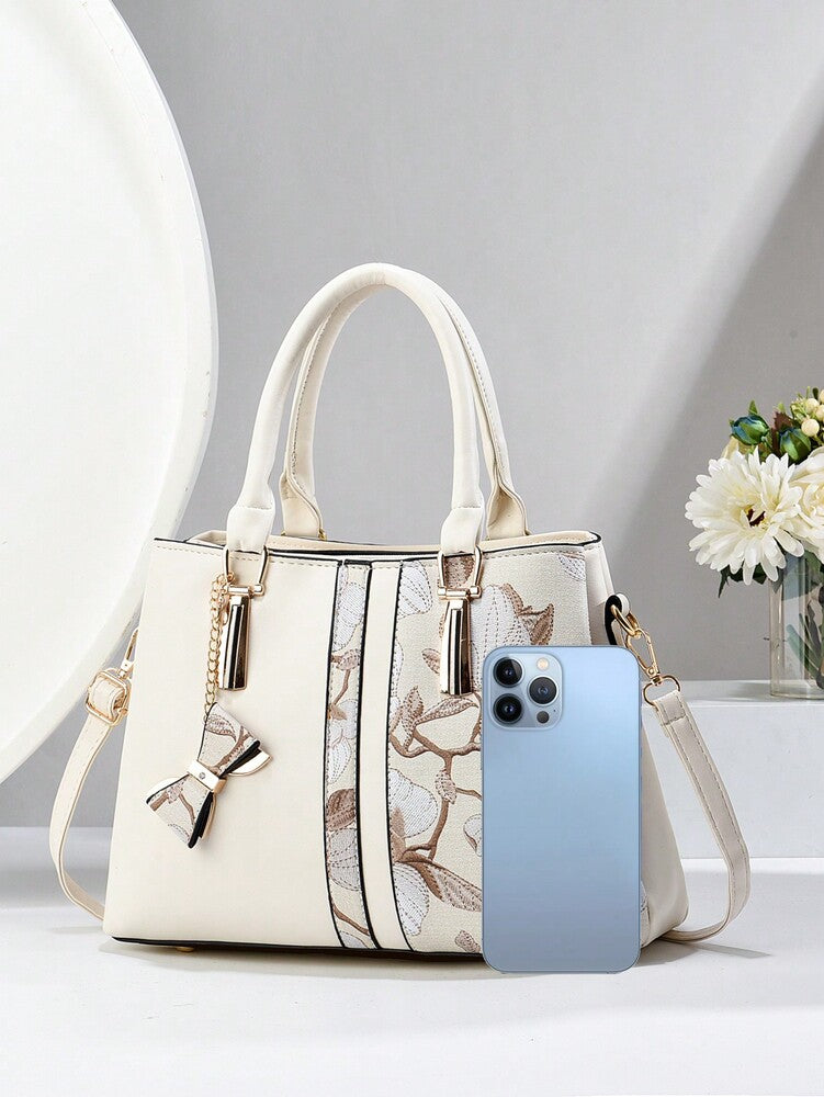 Women's Printed Shoulder Handbag With Three Pockets Large Capacity High End Fashion Casual Purse Elegant Mother's Day Gift Social Trend